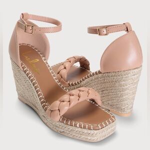 LULUS Soyta Light Nude Ankle Strap Platform Espadrille Wedges NWOT | Size 8.5